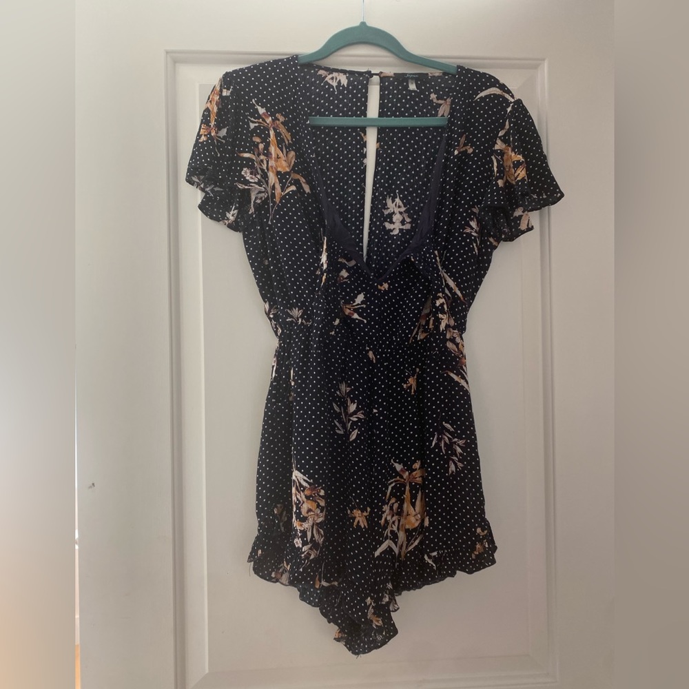 Soprano romper size small, navy blue with polka dots and other details